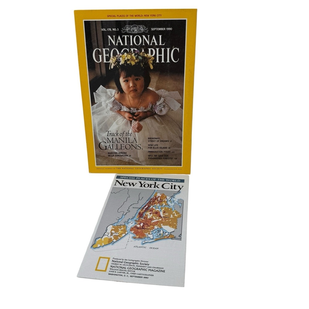 National Geographic Magazine September 1990 New York City‎ and Manhattan Map